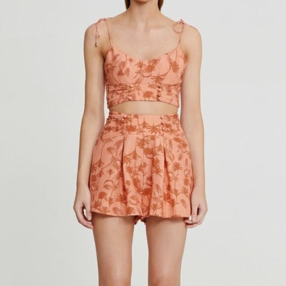 Significant Other Maria Crop Top and Shorts Set 8 Sunset Palm Orange - Picture 4 of 6